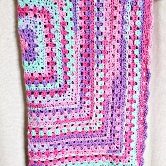 Crochet BABY BLANKET AFGHAN Granny Squares 32" x 32" Pink Girl New Gift - Picture 2 of 10